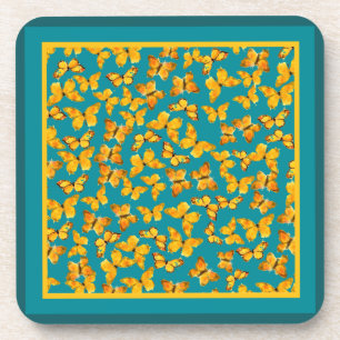 Posavasos Astras de corcho, mariposas doradas sobre azul