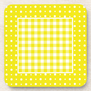 Posavasos Astras de corcho, Yellow Check Gingham y puntos de
