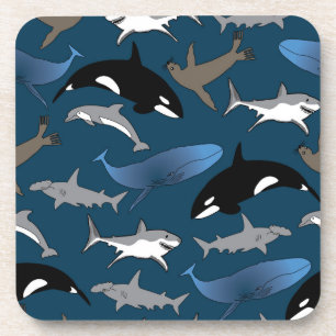 Posavasos Astras marinas, tiburón, ballena, delfín, foca