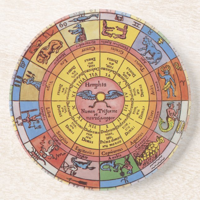 Posavasos Astrología antigua vintage, rueda celestial zodiac (Frente)
