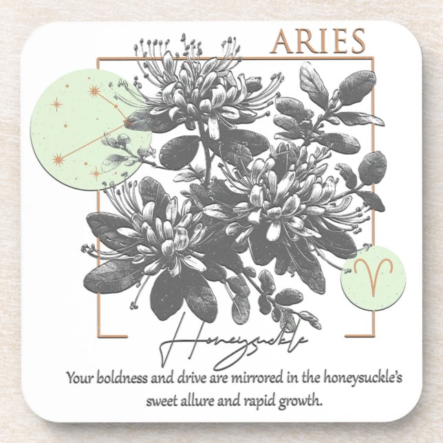 Posavasos Astrología/Aries Zodiac Rótulo Flor Himno (Frente)