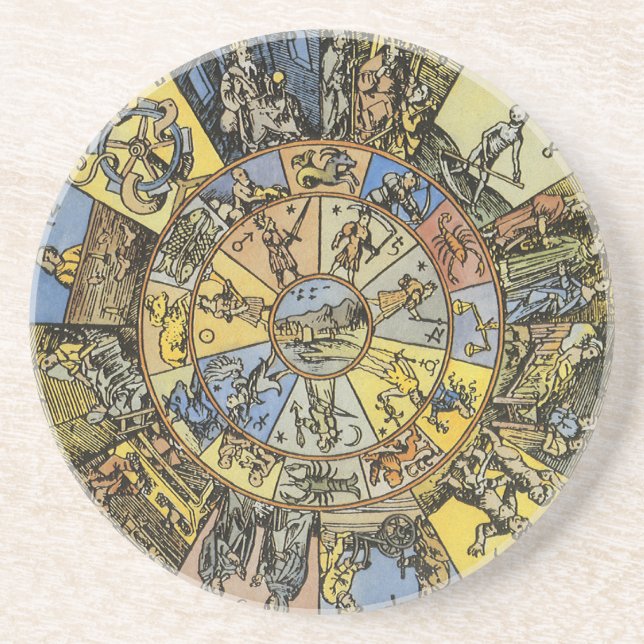 Posavasos Astrología vintage, rueda Zodiaca renacentista, 15 (Frente)