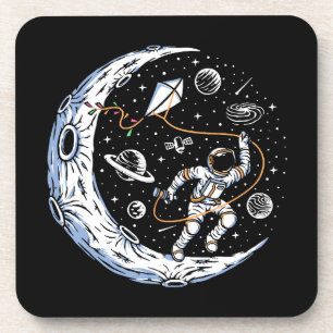 Posavasos Astronauta volando una cometa en la Luna