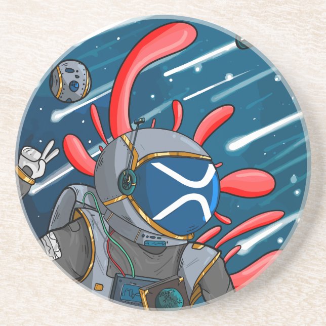 Posavasos Astronauta XRP A LA LUNA - criptodivisa XRP (Frente)