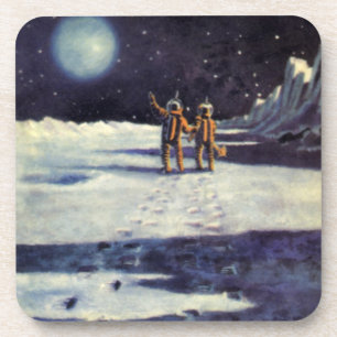 Posavasos Astronautas de ciencia ficción vintage en la luna