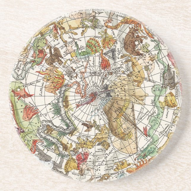 Posavasos Astronomía de época, mapa de planisfería celeste (Frente)