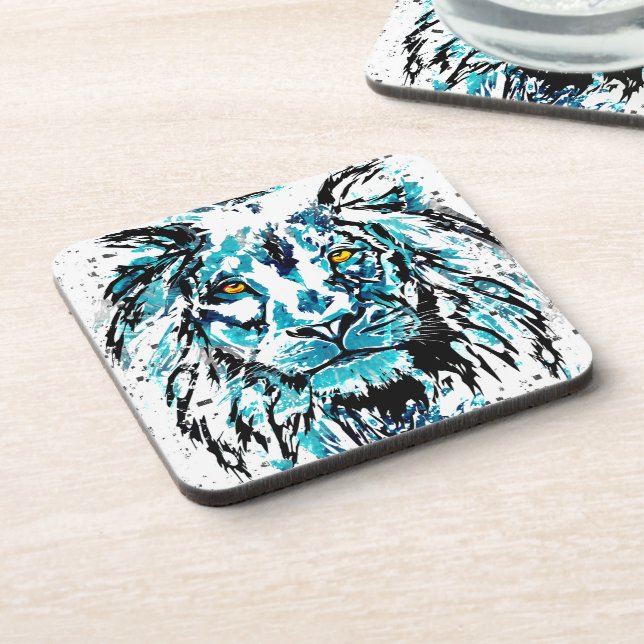 Posavasos Ataques de león azul | Dibujo de cabeza de león (Lado Izquierdo)
