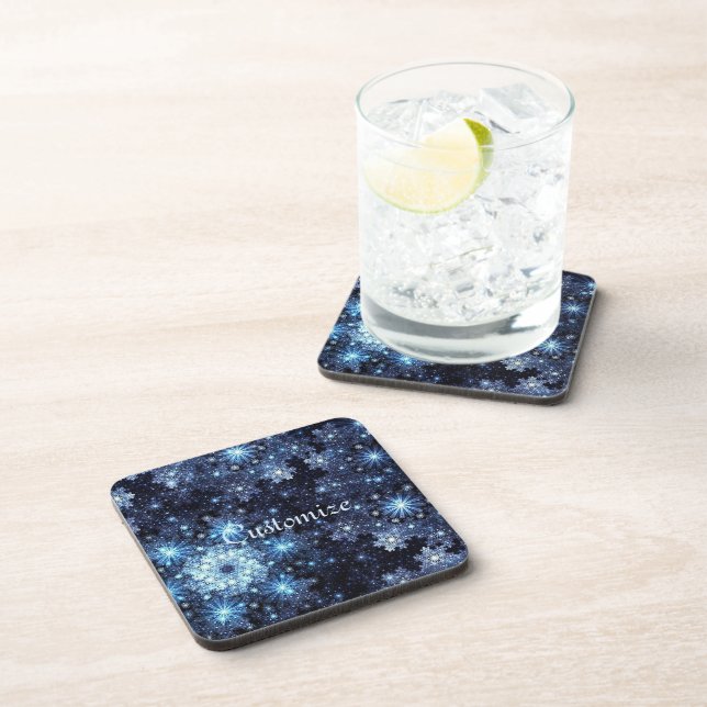 Posavasos Ataques de patrón de copos de nieve azul Wintery (Lado Derecho)