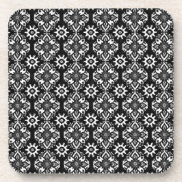 Posavasos Ataques de patrón floral en blanco y negro - Conju