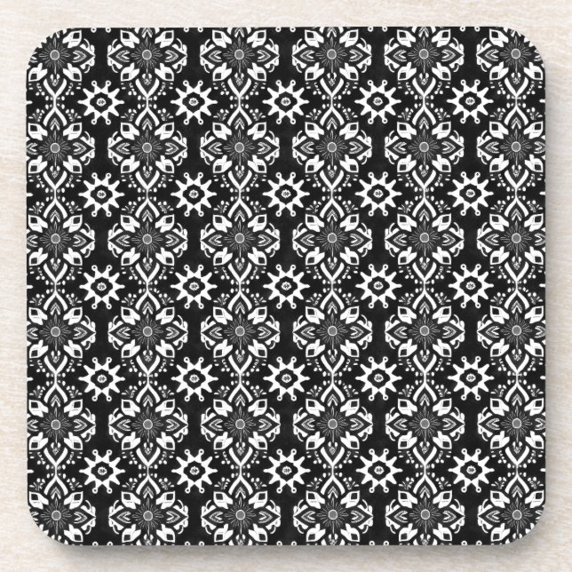 Posavasos Ataques de patrón floral en blanco y negro - Conju (Frente)