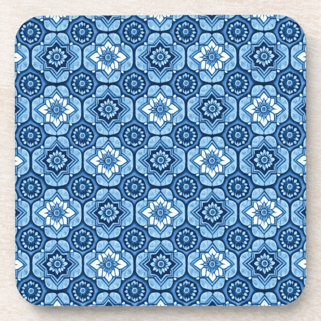 Posavasos Ataques de patrón floral geométrico azul - Conjunt (Frente)