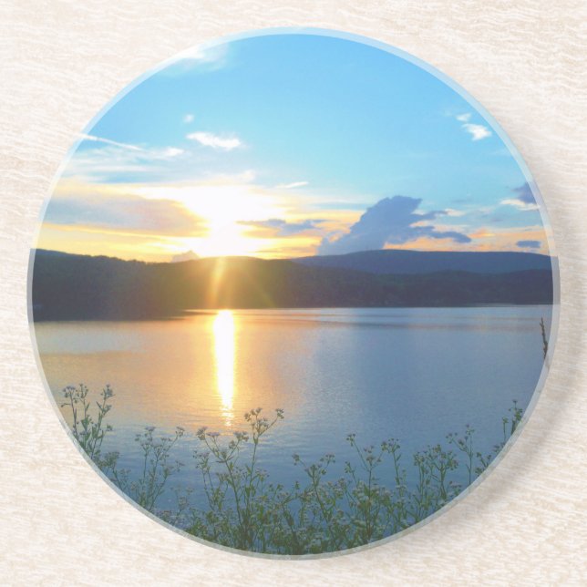 Posavasos Atardecer azul en el lago (Frente)