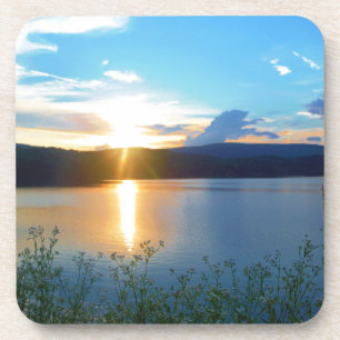 Posavasos Atardecer azul en el lago