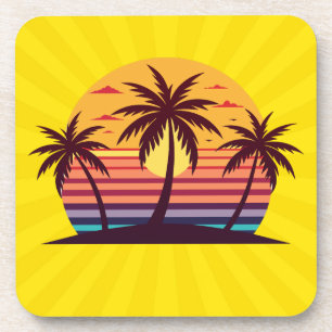 Posavasos Atardecer con vector de palmeras-98801