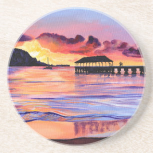 Posavasos Atardecer en el muelle de Hanalei