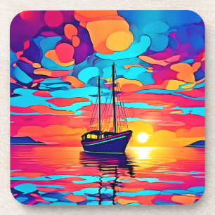 Posavasos Atardecer Paisaje de Barco de Vela