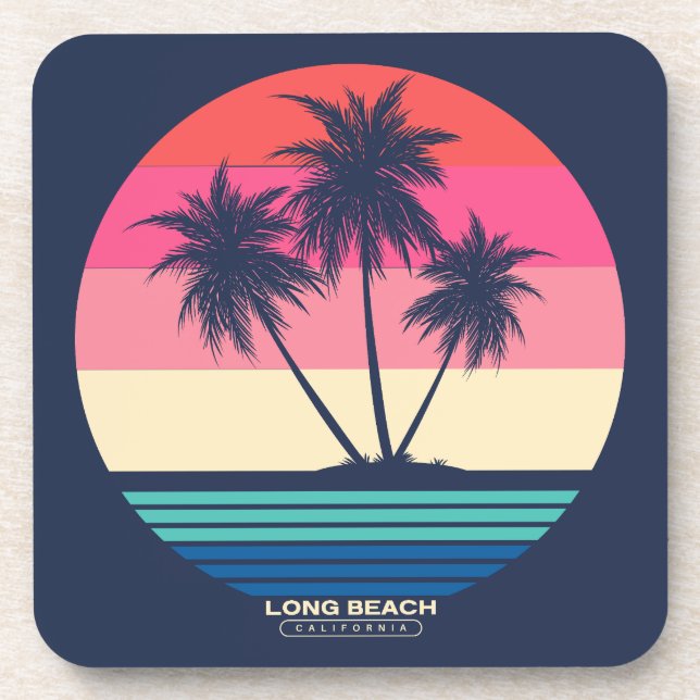 Posavasos Atardecer Retro Palmeras Long Beach (Frente)