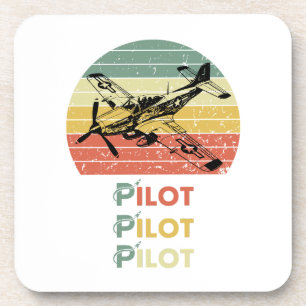 Posavasos Atardecer Retro Vintage, Piloto de Avión, Aviación
