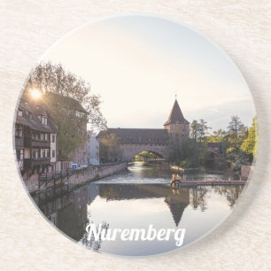 Posavasos Atardecer sobre el viejo puente medieval en Nuremb