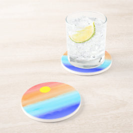 Posavasos Atardecer sobre la acuarela oceánica Resumen arte