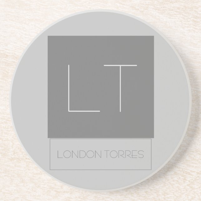 Posavasos Atractivo Monograma Gris Liso (Frente)