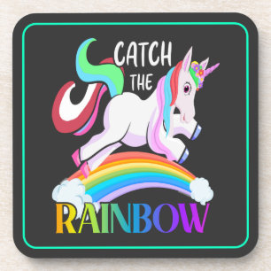 Posavasos Atrapa el diseño de Unicornio de Arcoíris