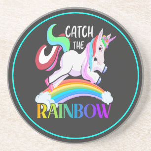 Posavasos Atrapa el diseño de Unicornio de Arcoíris
