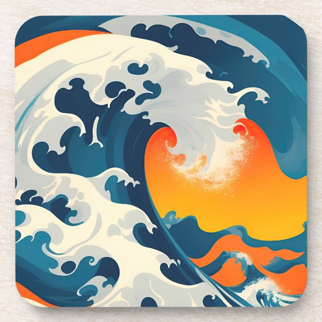 Posavasos Atrapar una gran ola japonesa (Frente)