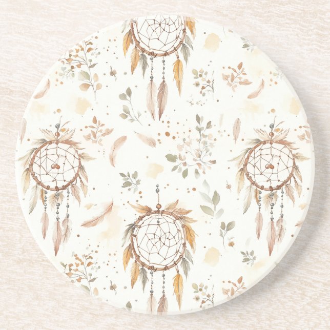 Posavasos Atrapasueños Plumas Boho Crema (Frente)