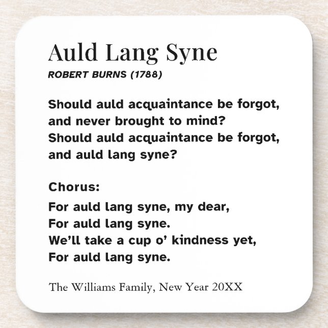 Posavasos Auld Lang Syne Lyrics New Year's Eve Personalized (Frente)