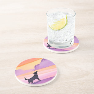 Posavasos Aullido de Perro Silueta de Perro Negro Acuarela