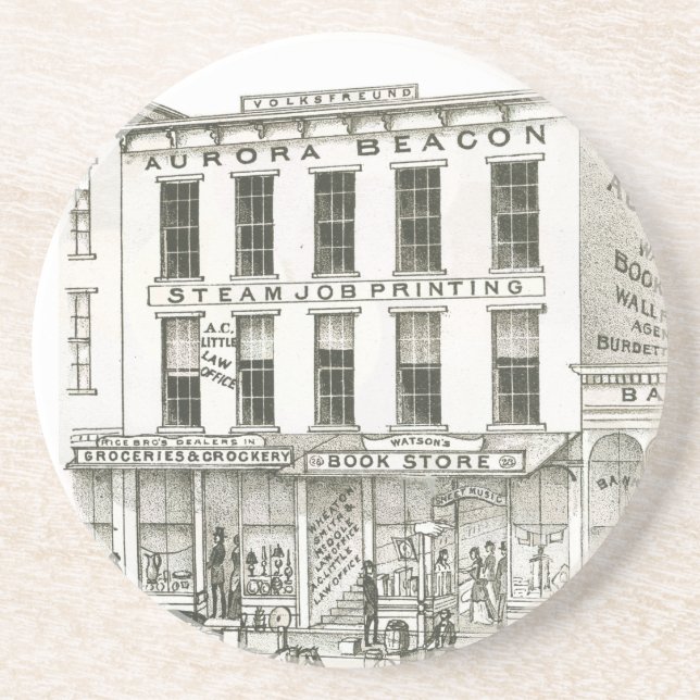 Posavasos Aurora Illinois Aurora Beacon News 1871 Stone Lith (Frente)