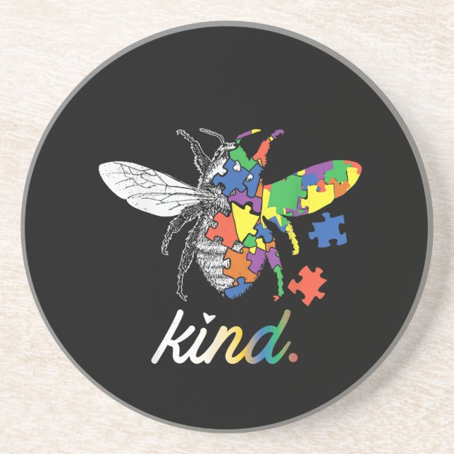Posavasos Autista | Pieza de rompecabezas de Be Kind Beekeep (Frente)