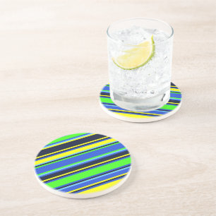 Posavasos Autobús rayado azul, limón y amarillo negrita