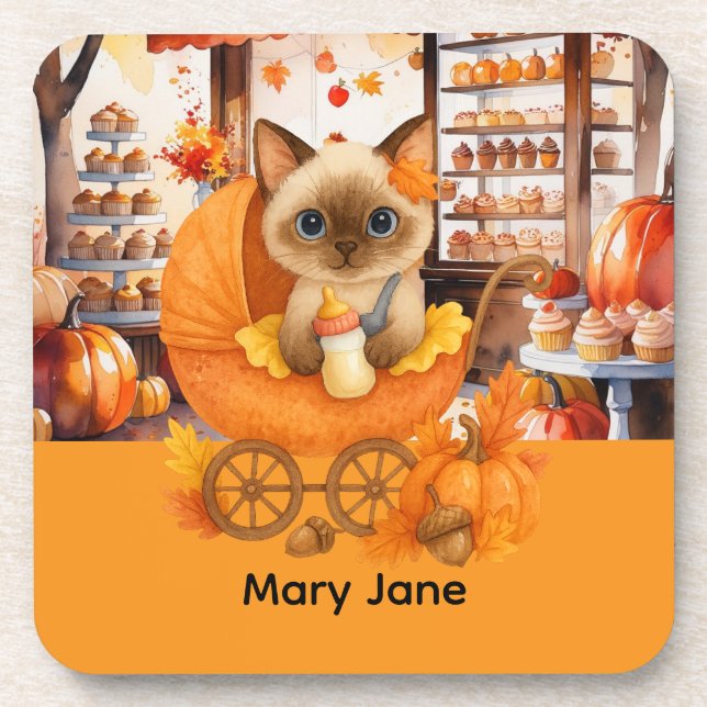Posavasos Autumn Baby Shower para los amantes del gato (Frente)