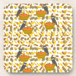 Posavasos Autumn Owl and Pumpkin Pattern Plastic Coaster Set