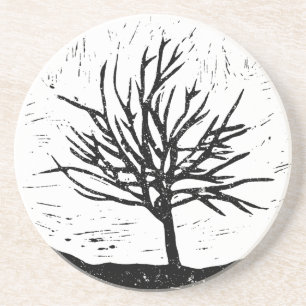 Posavasos Autumt Tree Lino Print Sandstone Coaster