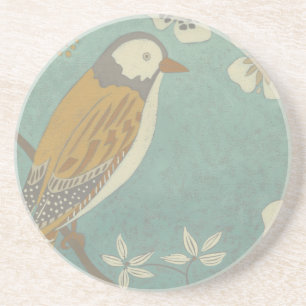 Posavasos Ave amarilla, gris y beige colocada en una rama