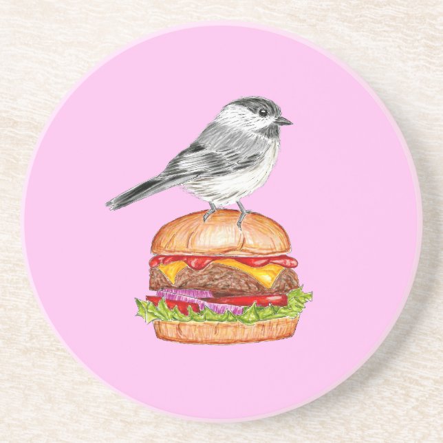Posavasos Ave Ave Ave Ajena negra con tapa de pollo rosado (Frente)