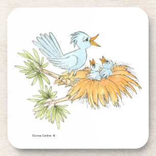 Posavasos Ave azul con la escoria de las aves bebé