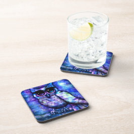 Posavasos Ave azul púrpura de búho de ojos grandes y caprich