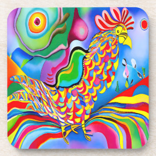 Posavasos "Ave de ensueño". Un gallo abstracto surrealista S