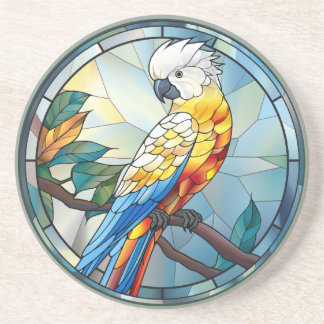 Posavasos Ave dulce de vidrio manchado Cockatoo Parrot blanc