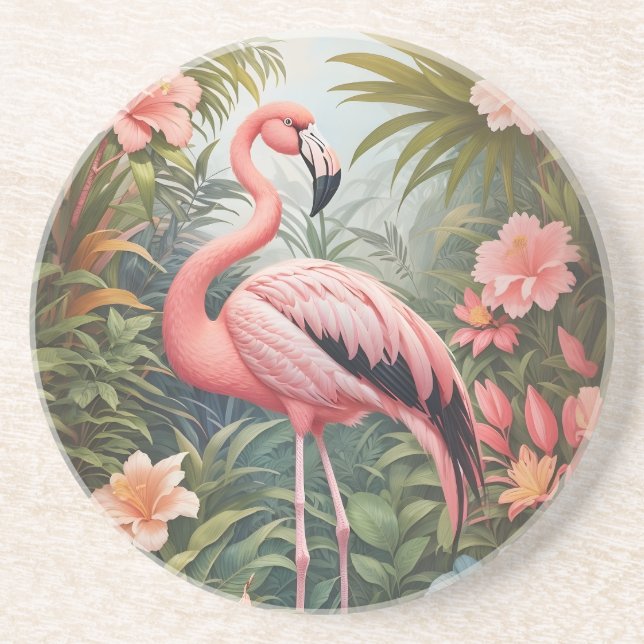 Posavasos Ave grandiosa rosa tropical Flamingo (Frente)