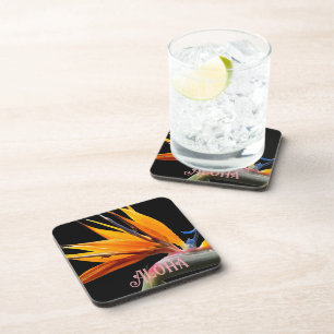 Posavasos Ave naranja de la planta de paraíso Bloom Aloha