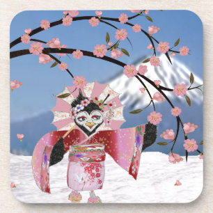 Posavasos Ave Sakura Geisha en flores de cerezo de nieve