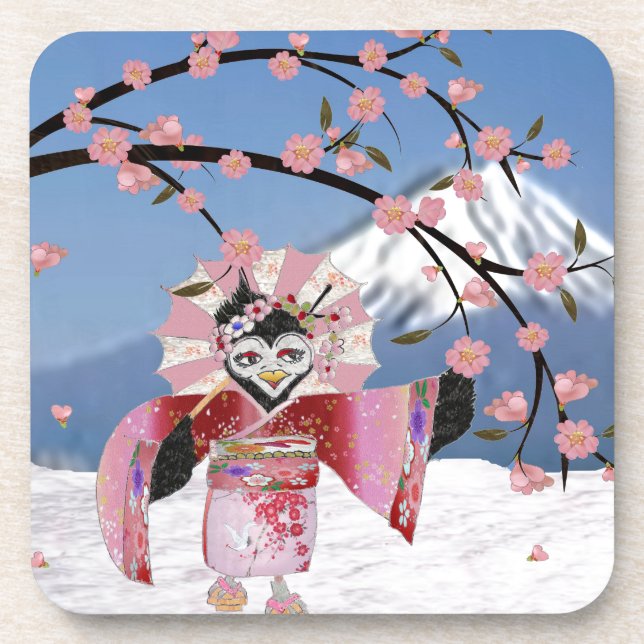 Posavasos Ave Sakura Geisha en flores de cerezo de nieve (Frente)