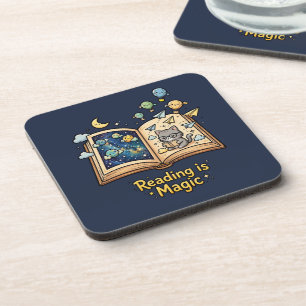 Posavasos Aventura de lectura mágica - Diseño kawaii de libr