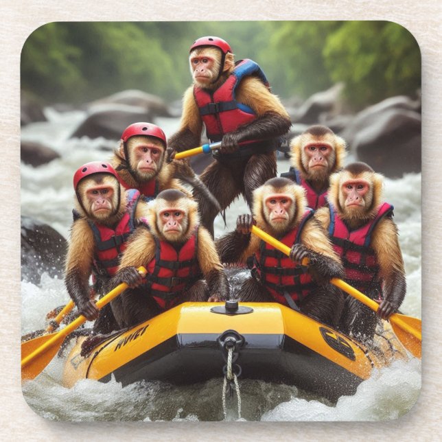 Posavasos Aventurous Capuchin Monkeys Whitewater Rafting (Frente)