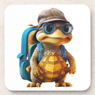 Posavasos Aventurous Cute Turtle con mochila,